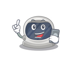 Astronaut helmet cartoon character speaking on phone