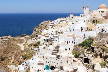 Oia village view on a sunny day. Santorini, Greece