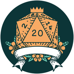 natural 20 critical hit D20 dice roll icon