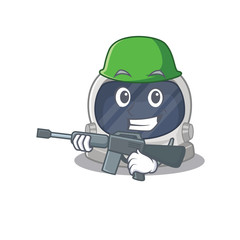 Obraz na płótnie Canvas A cartoon picture of astronaut helmet in Army style with machine gun