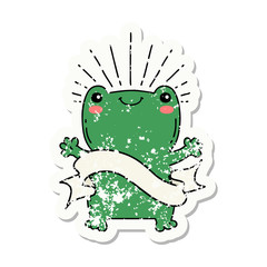 grunge sticker of tattoo style happy frog