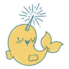 traditional tattoo style happy narwhal © lineartestpilot