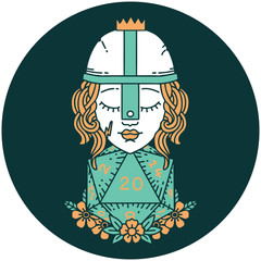 human fighter with natural 20 D20 dice roll icon