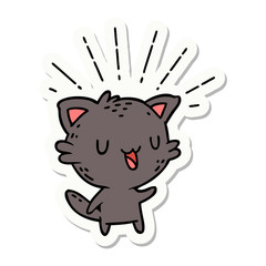 sticker of tattoo style happy cat