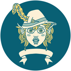 elf bard character face with banner illustration