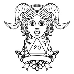 tiefling with natural twenty dice roll illustration