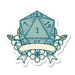 natural one d20 dice roll sticker