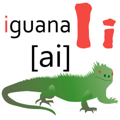 English alphabet letter with a picture of the iguana