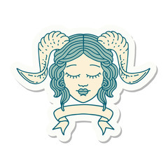 tiefling character face with scroll banner sticker