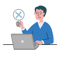 男性　お兄さん　パソコン　バツ