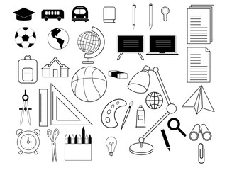 Icons set of back to school concept, educational objects, vector illustration