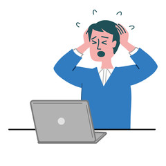 男性　お兄さん　パソコン　困っている