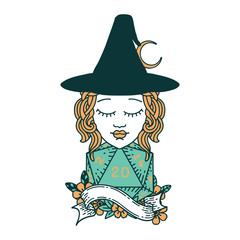 human mage with natural 20 D20 dice roll illustration