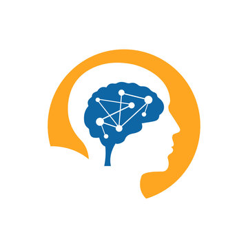 Head and Brain Logo Brainstorm power silhouette design vector template