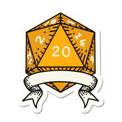 natural 20 critical hit D20 dice roll sticker