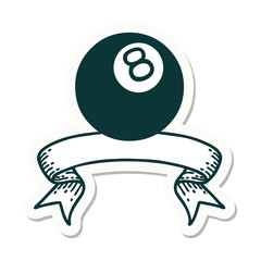 tattoo sticker with banner of a 8 ball