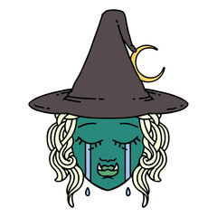 crying half orc witch character face illustration