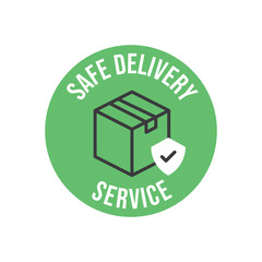 Safe delivery icon, safety measures for shipping concept. Package shipment vector in quarantine times for coronavirus outbreak.