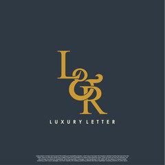 Obraz premium Initial letter L & R LR luxury art vector mark logo, gold color on black background.