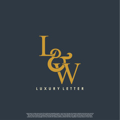 Initial letter L & W LW luxury art vector mark logo, gold color on black background.