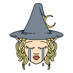 crying elf mage character face illustration