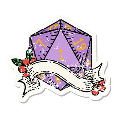 natural one d20 dice roll grunge sticker