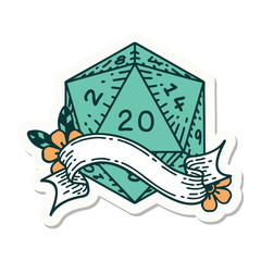 natural twenty D20 dice roll sticker