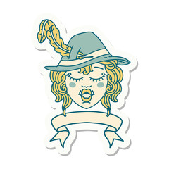 singing half orc bard character with banner sticker