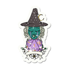crying half orc witch character with natural one roll illustration