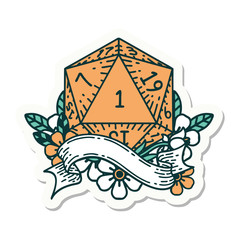 natural one d20 dice roll sticker