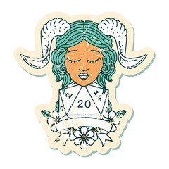 tiefling with natural 20 D20 roll illustration