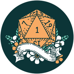 natural one d20 dice roll icon