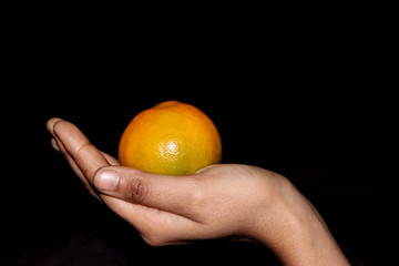 hand holding fresh sliced orange fruit