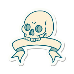 tattoo sticker with banner of a skull