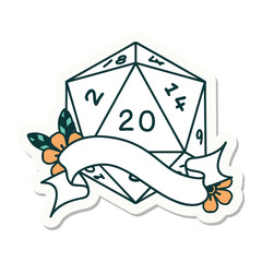 natural twenty D20 dice roll sticker