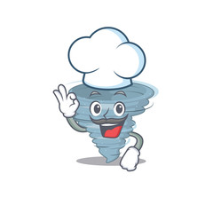 Tornado chef cartoon design style wearing white hat