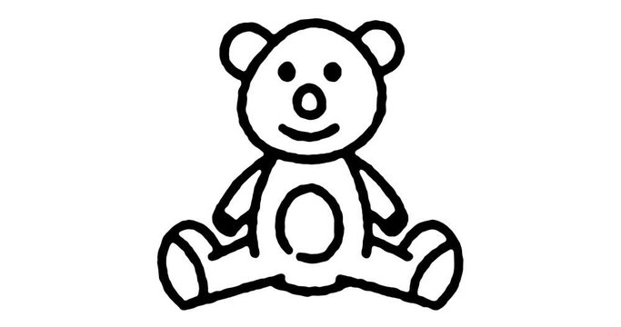Hand drawn doodle icon animation for teddy bear to use as video design element. Minimalistic symbol made for motion graphic, can be used as loop item, has alpha channel.