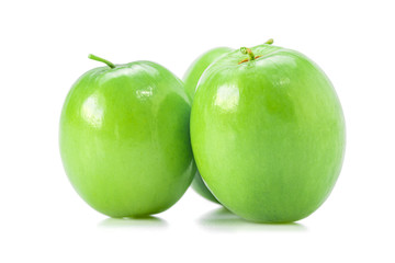 Jujubes, Monkey apple fruit with green leaf isolated on a white background. Closeup
