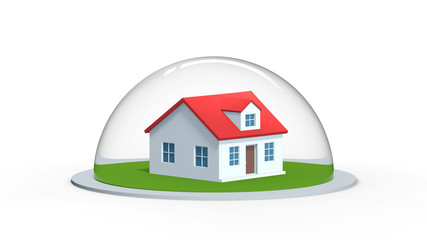 House under a Glass Shield Protection Concept,3D Illustration.