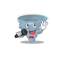 Talented singer of tornado cartoon character holding a microphone