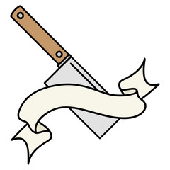 tattoo with banner of a meat cleaver