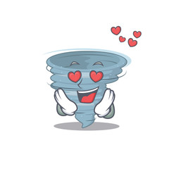 Cute tornado cartoon character has a falling in love face