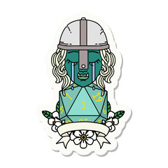 crying orc fighter character with natural one D20 roll sticker