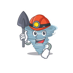 Tornado miner cartoon design concept with tool and helmet