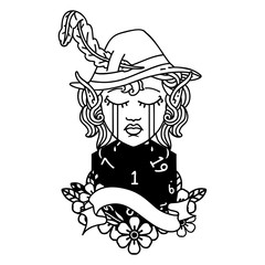 crying elf bard character face with natural one illustration