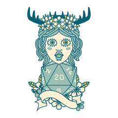 human druid with natural twenty dice roll illustration