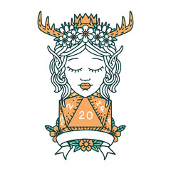elf druid character with natural 20 dice roll illustration