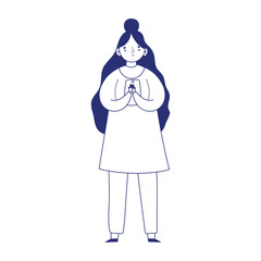 woman using smartphone device technology isolated icon line style