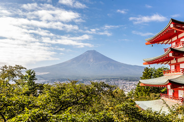 Mountain Fuji and Chureito red pagoda, Yamanashi, Japan