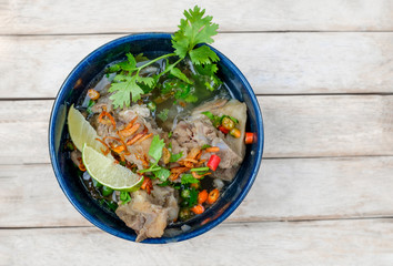 Top view of Thai food, clear pork bone soup, home cooking and street food